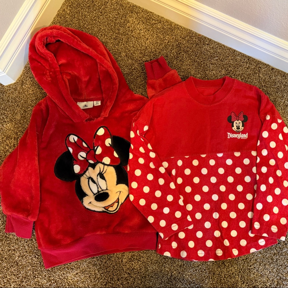Disney Red Minnie Mouse Kids Hooded Pullover & Polka Dot Top Set